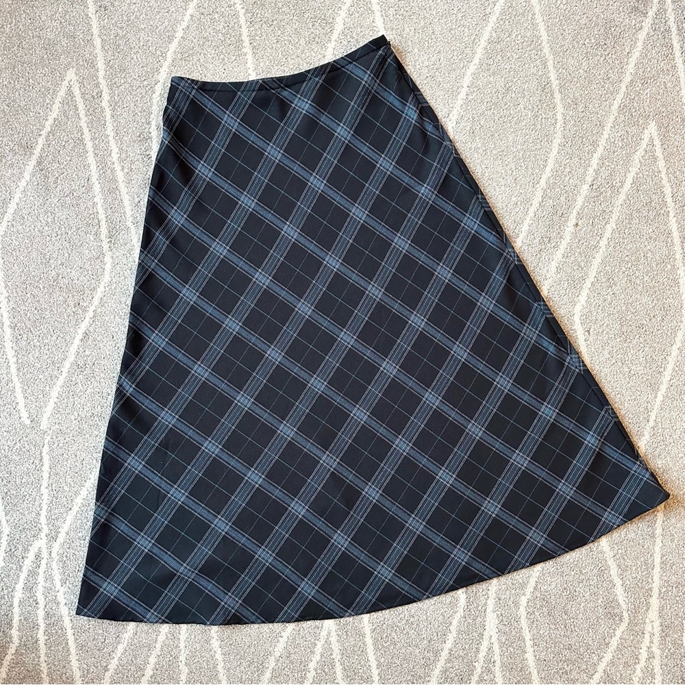 Croft & Barrow Black and Blue Plaid A-line Flannel Maxi Skirt